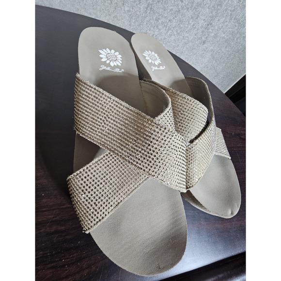 Yellow Box Maxima‎ Slip On Sandals Flip Flops Womens Size 9.5 Leather Rhinestone - Picture 5 of 15